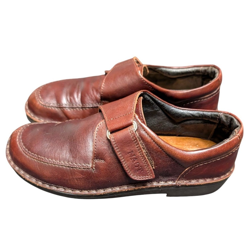 Naot Loafers Brown Leather Hook Loop Strap Comfort Hand Stitched Size 40